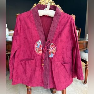 Bracelet sleeve Chinese style tie front cotton jacket